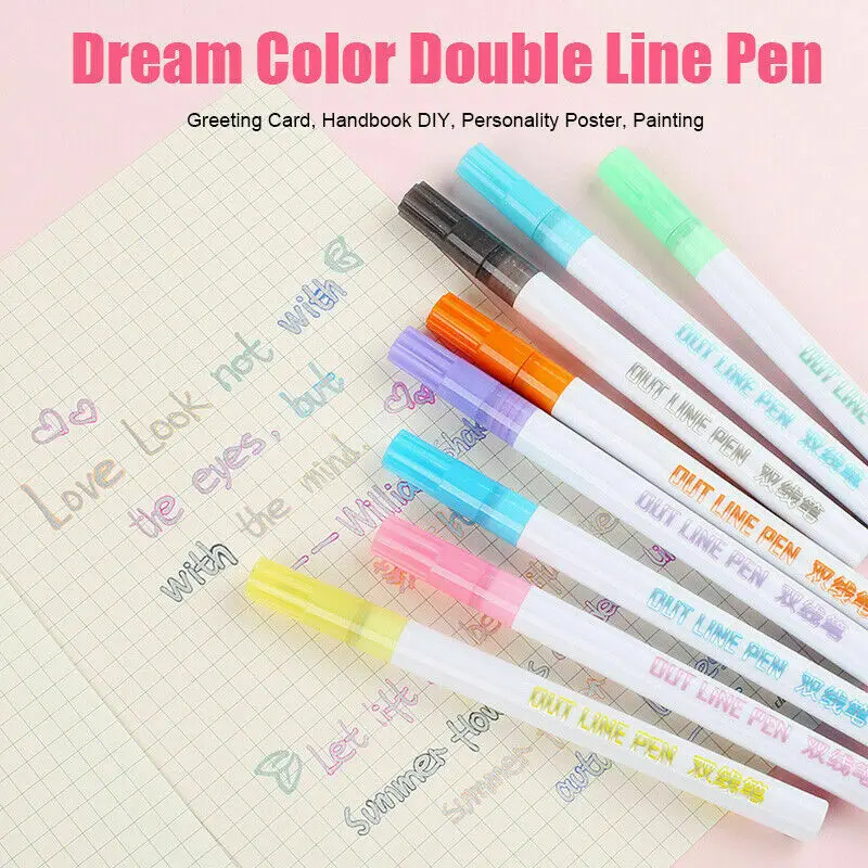 8 цветов подарочная карта для письма и рисования двойная линия контурная ручка двухлинейная цветная ручка
