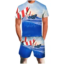 Aliexpress - Men’s Summer Sets American Flag Sailing Ship 3D Printing Short Sleeve T-shirt+Shorts Men’s Sets Independence Day Set ensembles