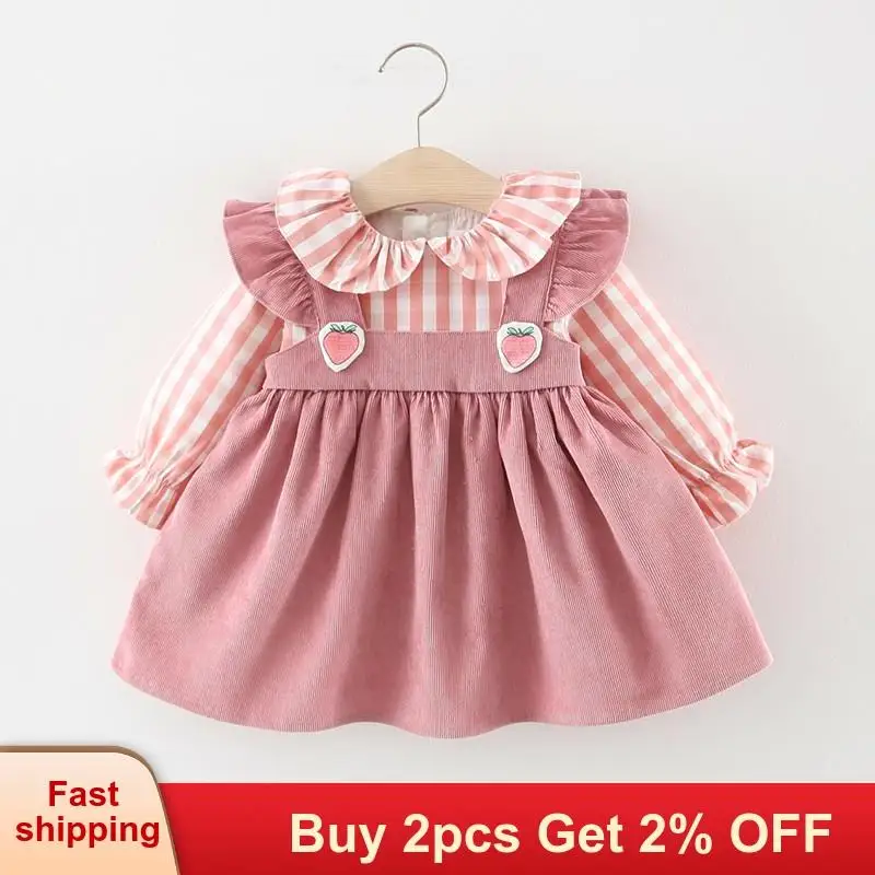 Детские осенние платья для новорожденных девочек Платье маленьких Клетчатое