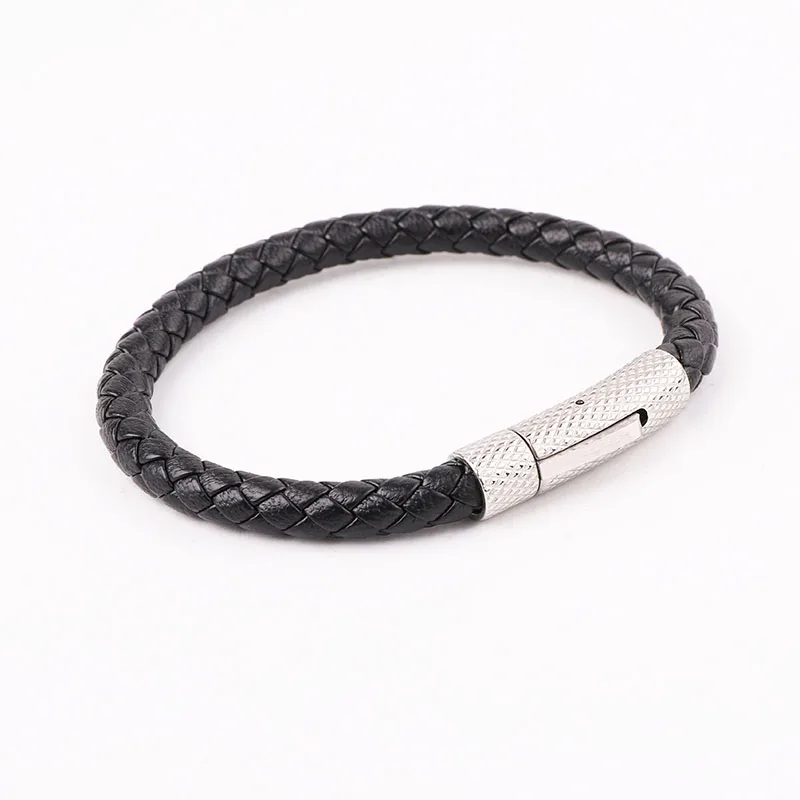 High Quality 316L Stainless Steel Clasp Genuine Leather Bracelet Men Jewelry Gift - Image 3