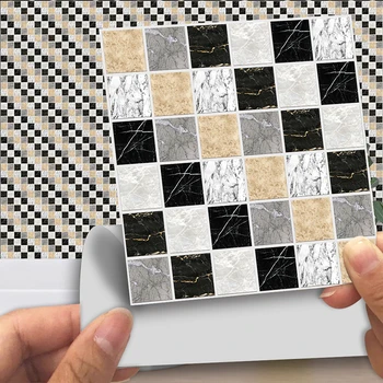 Thicken Hard PVC Mosaic Pattern Tiles Sticker Kitchen Bathroom Peel And Stick Decor Wall Mural Tile Diagonal Waterproof Decal
