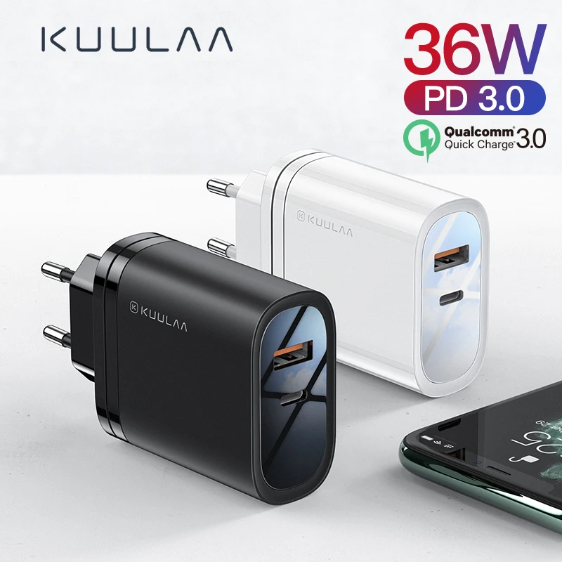 KUULAA Quick Charge 4,0 3,0 36 Вт USB зарядное устройство PD 3,0 быстрое зарядное устройство US EU переходник супер зарядное устройство для iPhone X XR XS 8 Xiaomi Mi 9.