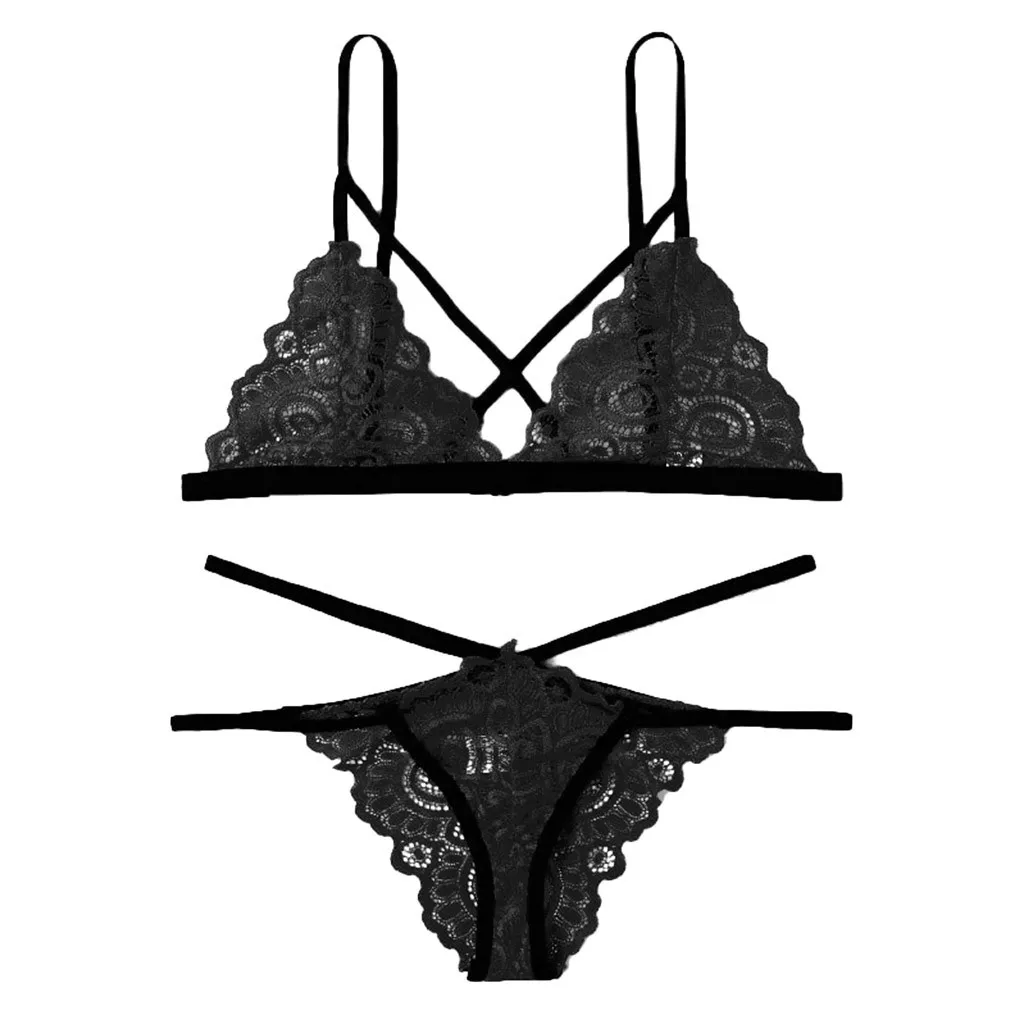 Low Price Loss Sale 2019 New Sexy Women Plus Size Lace V-Neck Bra +Thong Lingerie Set Underwear S-2XL Dress For Sex Beautiful