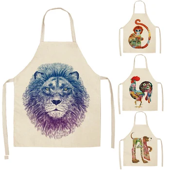 

Animal Pattern Chef Aprons Waiter Kitchen Monkey Cat Rabbit Owl Cook Apron Bib Dress for Restaurant Baking Womens Mens