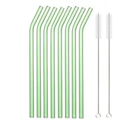 Eco-Friendly Multi-Color Glass Straws Set - Reusable and Healthy Drinking Straws (8pcs Green Bent)