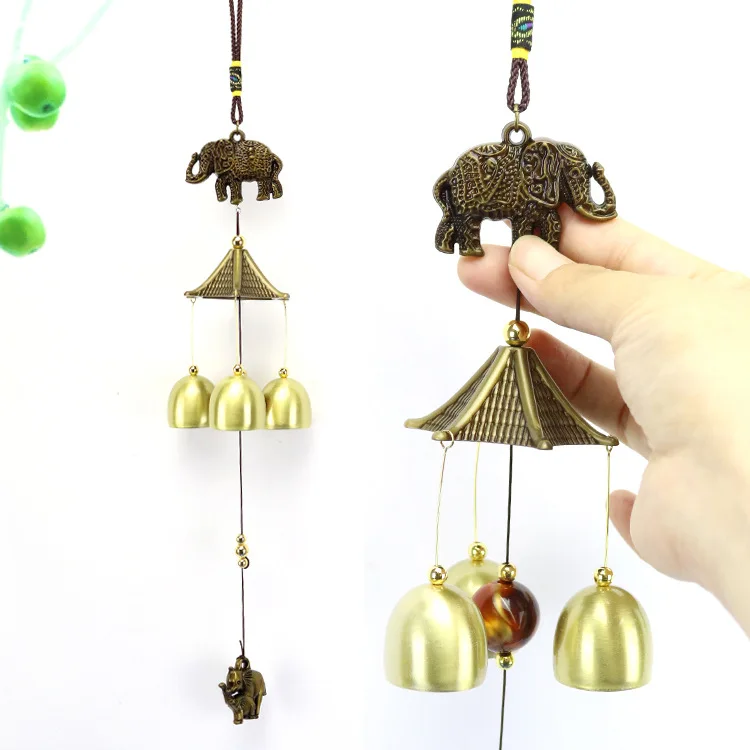 

Metal Bronze Wind Chime Feng Shui Bell Elephant Hanging Decoration Amulet Copper House Protection Wind Chime Creative Home Penda