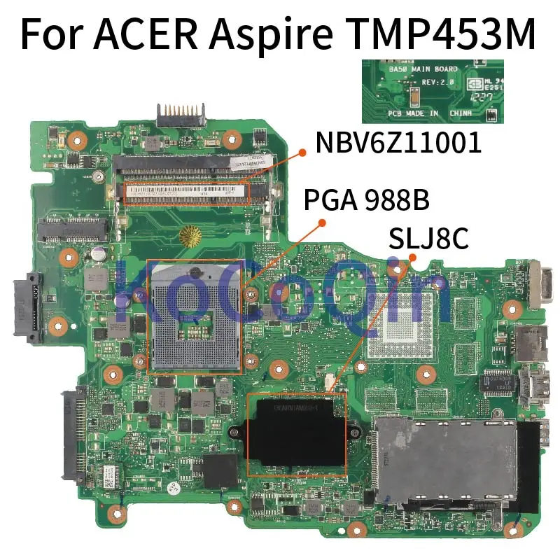 

For ACER Aspire P453-M TMP453M Laptop Motherboard NBV6Z11001 Notebook Mainboard BA50 SLJ8C HM75 DDR3