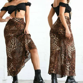 

Women Fashion Leopard Print High Waist Wrap Midi Skirt Ladies Party Casual Clubwear Skirt