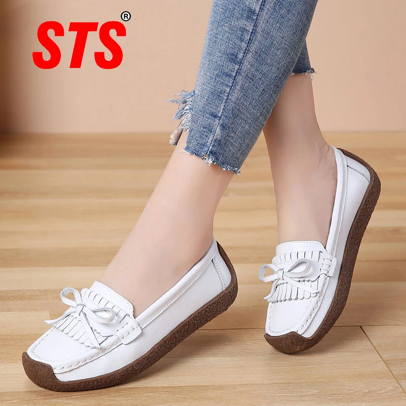 

STS Women's Casual Flats Shoes Fashion Leather Women Loafers Ladies Shoe Slip Female Breathable Soft Light Outdoor Plus Size