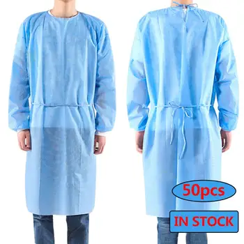 

50pcs Disposable Isolation Gown Coveralls Water-proof Protection Suit Security Gown Wear with Gloves Masks