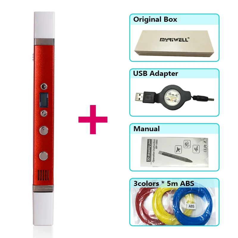 

Myriwell 3d pen +3 colors * 5 meters ABS filament (200 meters), 3d printing pen - 3d magic pen, children's best gift, support mo