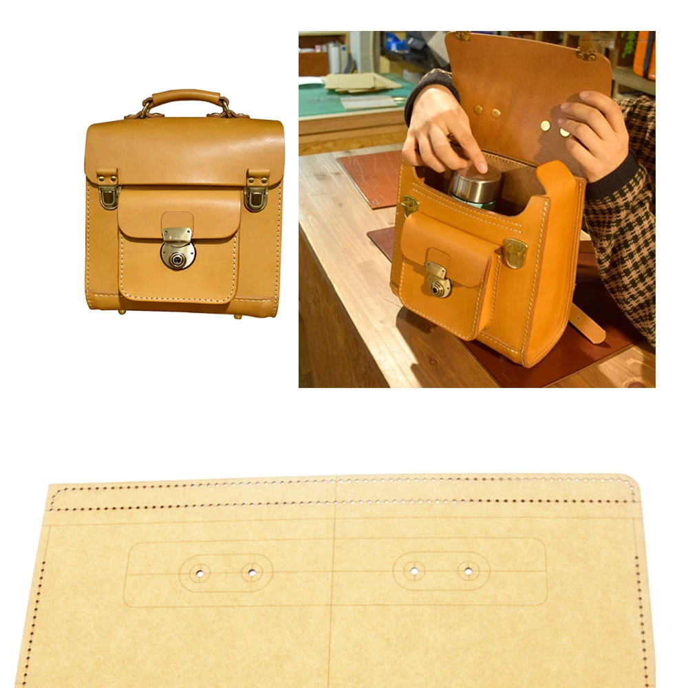 DIY Leather Craft 26x22.5x10cm Women Backpack Kraft Paper Sewing Pattern Hollowed Stencil Template English Version