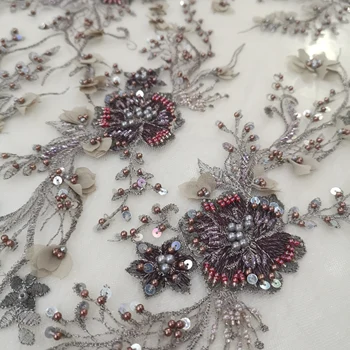 

2020 newest design high quality 3d handmade chiffon flowers beads sequins embroidery french african lace fabric