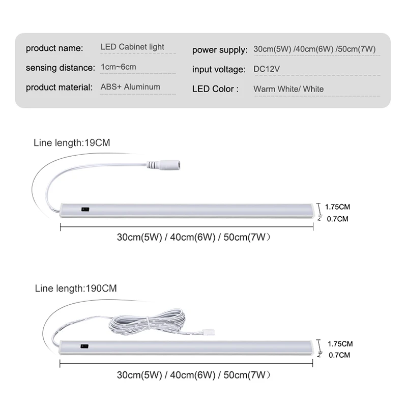 Светодиодный светильник с датчиком ручного сканирования, 12 В, светодиодный светильник для шкафа, лампа с датчиком движения, светодиодный светильник для кухни s 30 см 40 см 50 см, барная лампа
