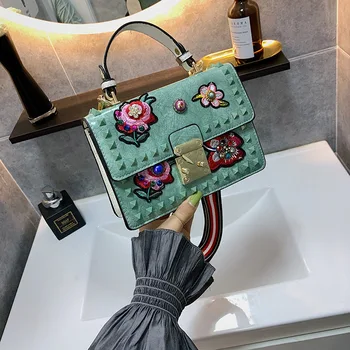 

Female Leather Handbags Fashion Messenger Crossbody For Women Vintage Embroidered Diamond Ladies Shoulder Bag Sac A Main