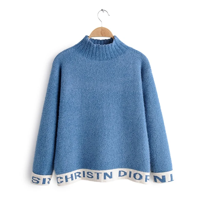 Blue Chu Sau beauty Новые Модные осенние норковые бархатные свитера женские элегантные шикарные зимние теплые пуловеры с буквами женские Джерси De Moda - Цвет: Blue