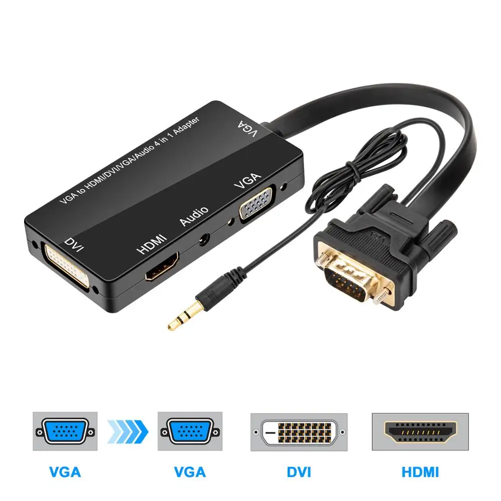 Адаптер VGA в HDMI DVI 3 5 мм со стандартным преобразователем для ПК ноутбука