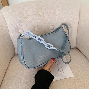 

Stone Pattern PU Leather Shoulder Bags For Women 2020 New Female Fashion Chain Design Crossbody Handbags Lady Travel Armpit Bag