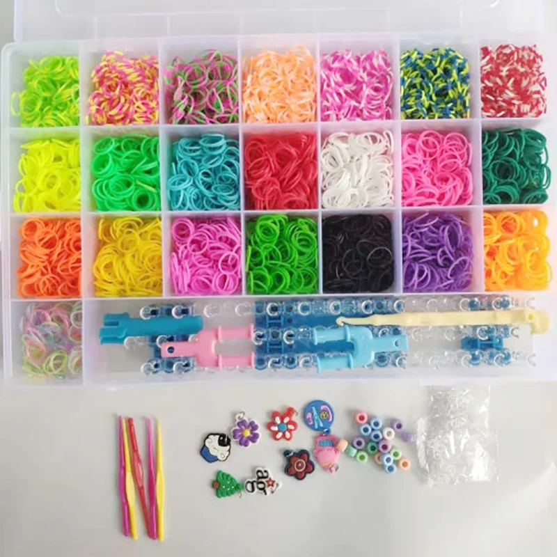 SET1-4400pcs Эластичный цветной каучук тканевые браслеты браслет детский домашний браслет DIY для тканевые браслеты для женщин коробка для хранения - Окраска металла: SET1-4400pcs