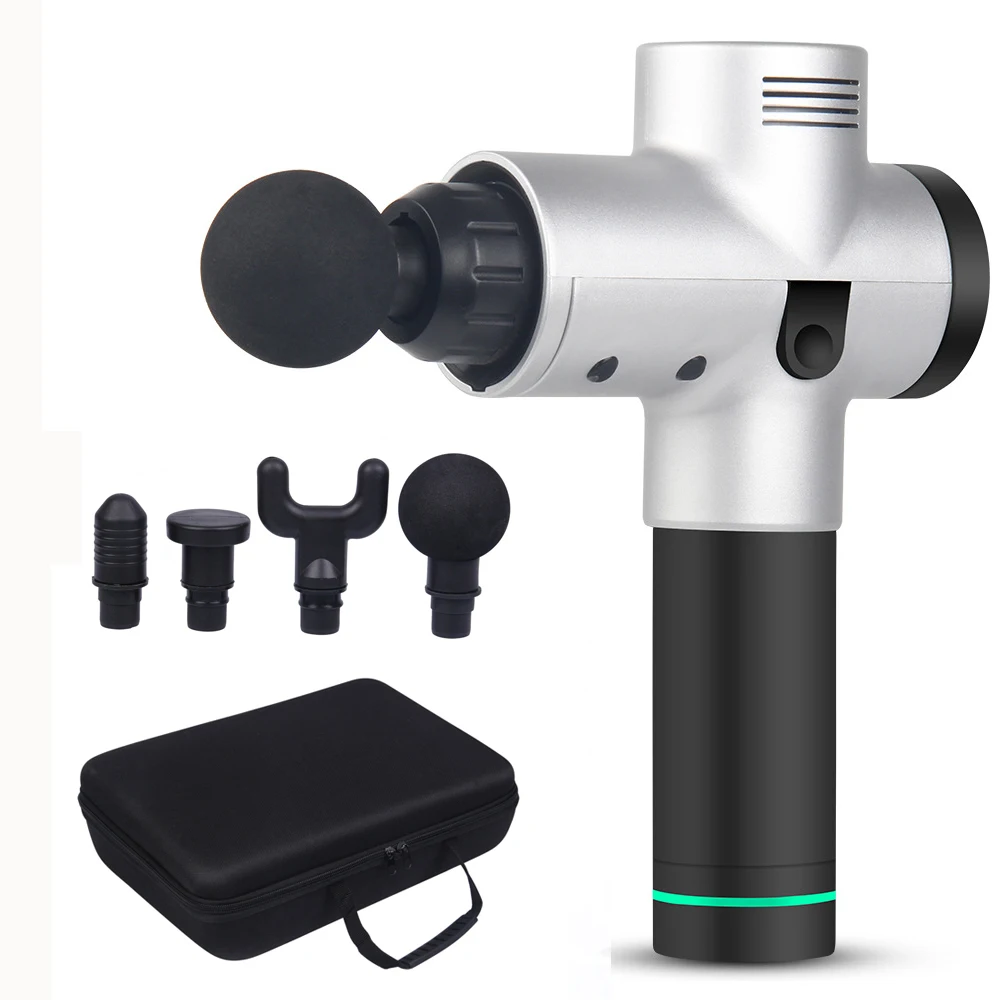 

Muscle Massage Gun Sport Therapy Massager Body Relaxation Pain Relief Slimming Shaping Massager 4 Heads With Zipper Bag 8 Colors