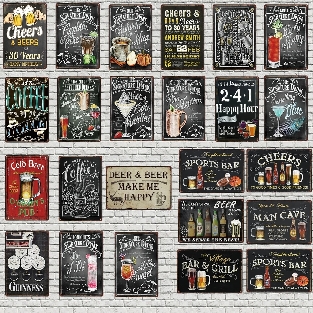 Chalkboard Art Cheer Mave Cave Vintage Tin Sign Metal Coffee Bar Plate Wall Home Restaurant Decoration 30X20CM DU-4790A | Дом и сад