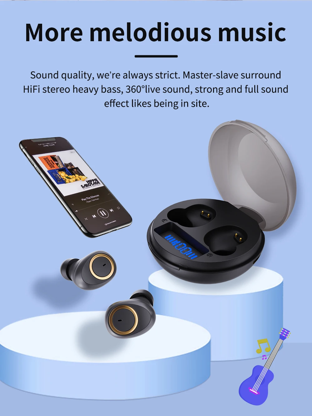 Bluedio D3 wireless earphone portable tws earbuds touch control bluetooth 5.1 in ear headset with charging case battery display