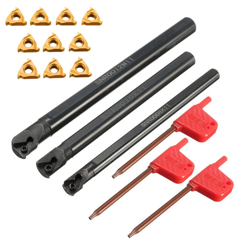 

3Set SNR0008K11+SNR0010K11+SNR0012M11 Lathe Boring Bar 3Pcs Wrench+ 10X 11IR A60 Insert Wrench
