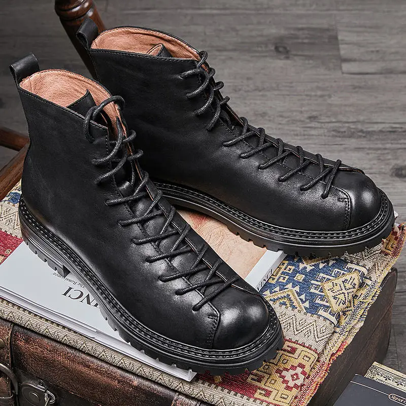 Men's Leather Short Boots Retro Comfort mens leather boots motorcycle leather boots