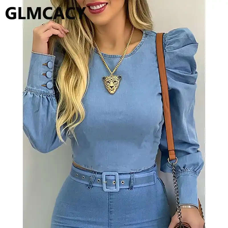 round neck denim shirt