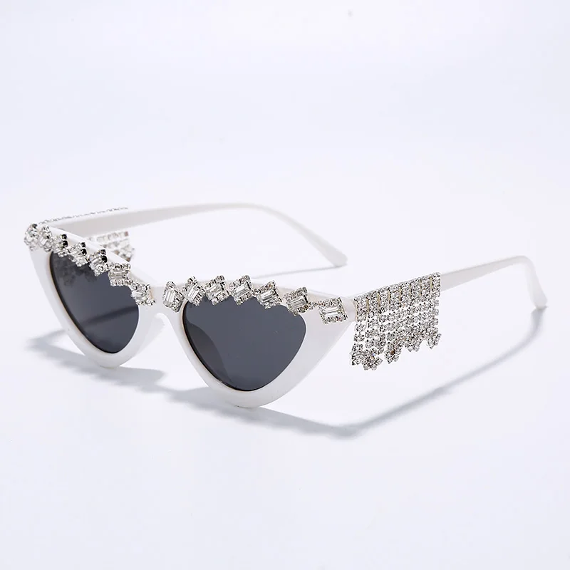 Бриллиантовые солнцезащитные очки кошачий глаз для женщин Мужские Винтажные Солнцезащитные очки со стразами роскошные ретро мужские солнцезащитные очки Брендовое дизайнерское ожерелье - Цвет линз: 3