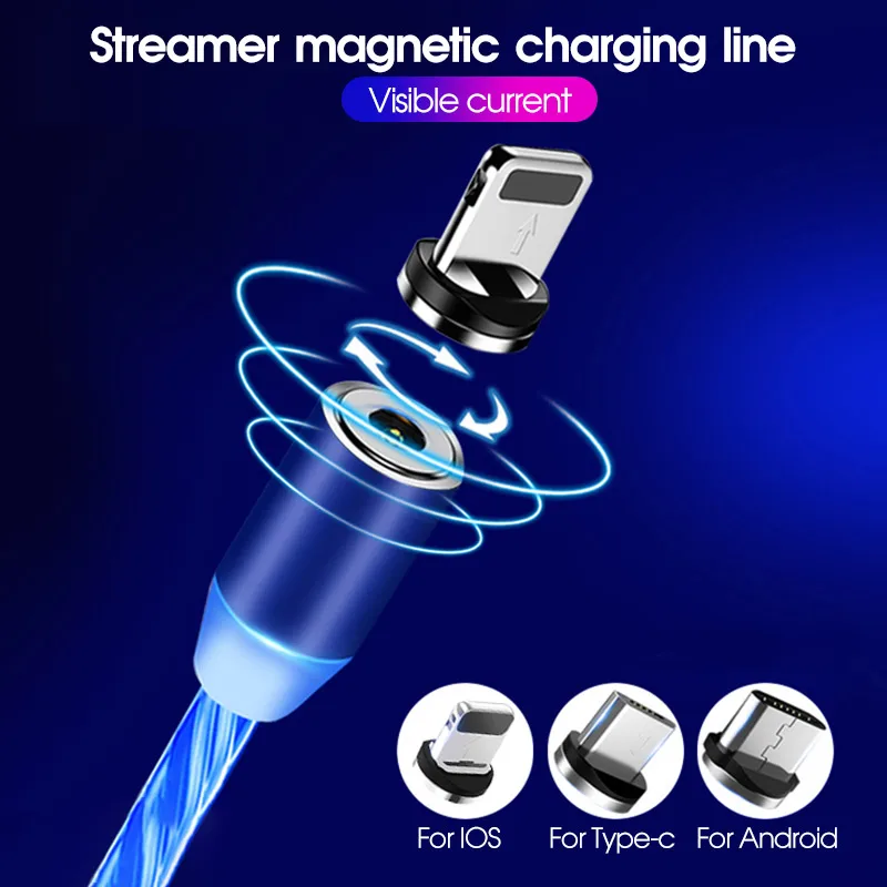 

1M Magnetic Cable Micro USB Type C Charger Fast Charging Adapter For iPhone 11Pro Max LED Magnet Cord For Android Samrt Phone