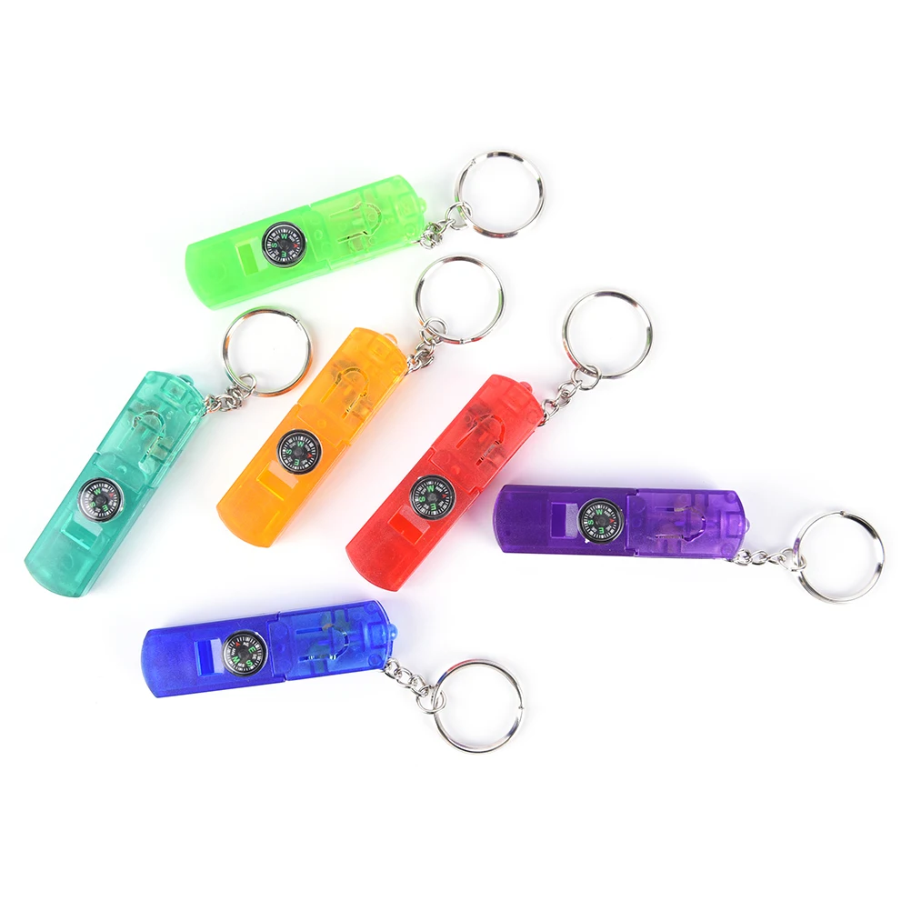 67*18*12mm Plastic LED Lamp Keychain Flashlight Compass Whistle Luminous Torch Camping Survival Hiking Practical Tool