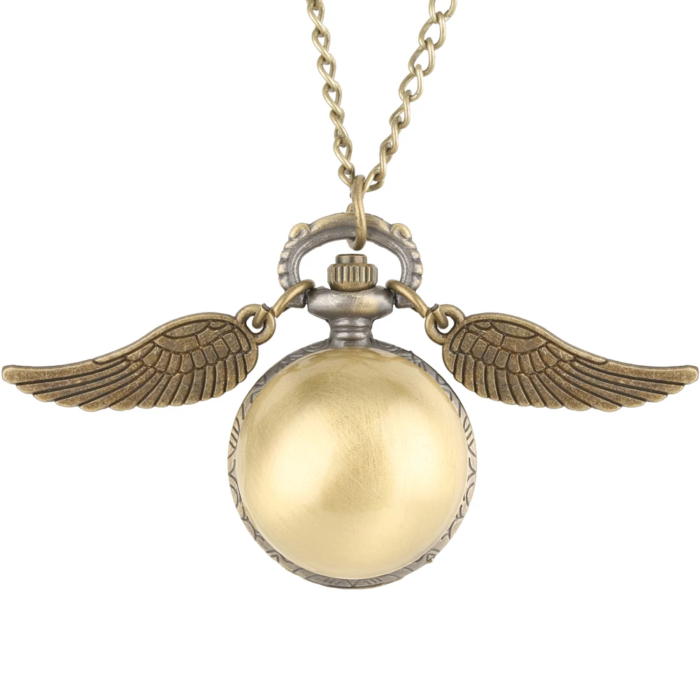 

Retro Ball Shaped Potter Quartz Pocket Watch Women Creative Golden Necklace Chain Wings Pendant Watches Men Gift montre de poche