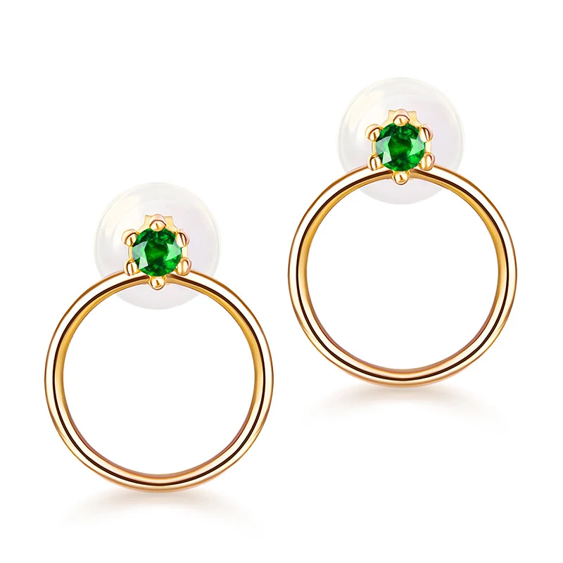 

Hotsale Emerald 14K True Real Yellow Gold Piercing Stud Earrings for Women Fancy Upscale Genuine Gemstone Jewelry Gift 2 Way Use