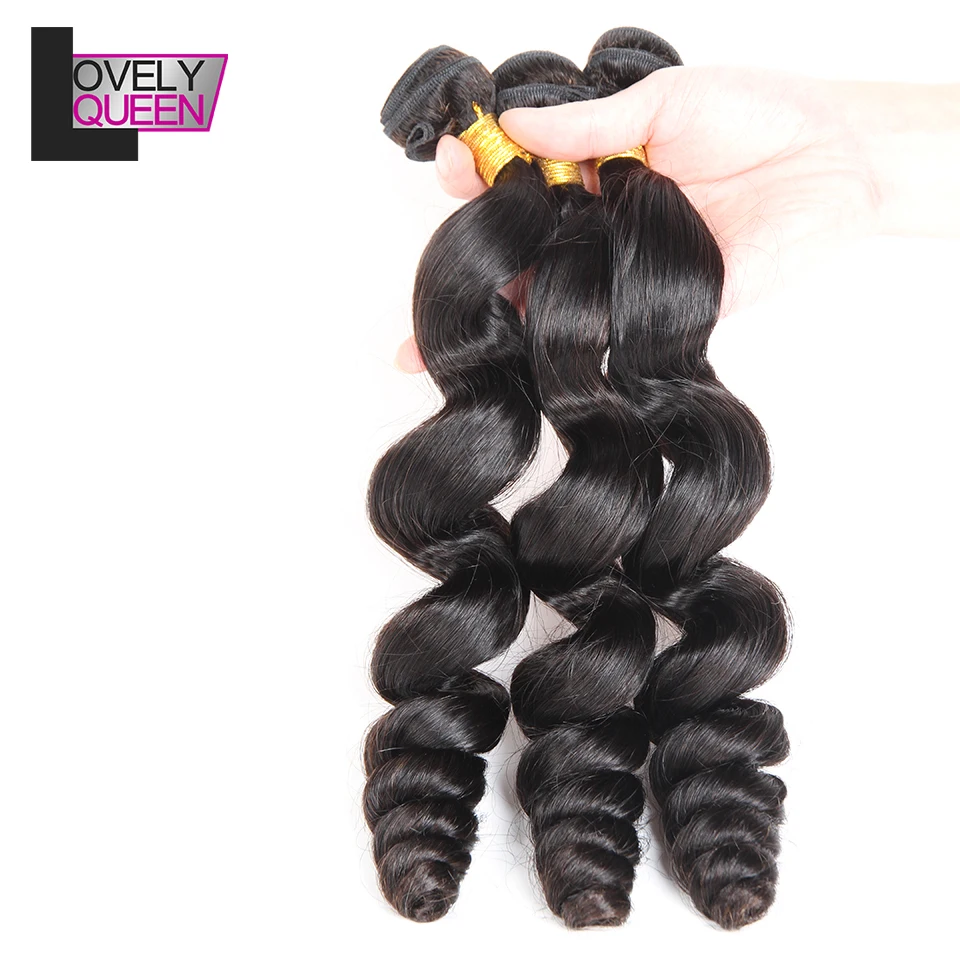 

Lovely Queen Hair Human Hair Peruvian Loose Wave Bundles 3 Weave Bundles Non Remy Hair for Black Women