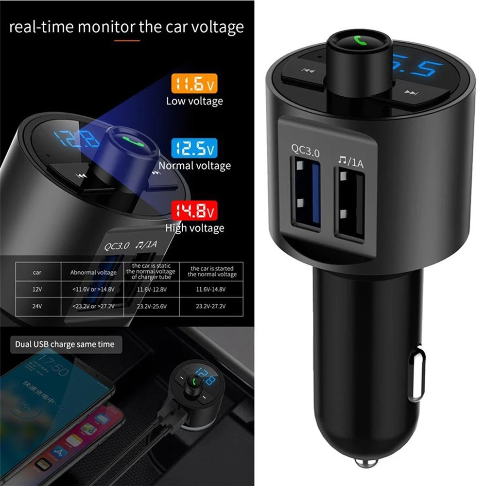 Bluetooth fm-передатчик QC3.0 двойной USB быстрое автомобильное зарядное устройство с модулятором USB передатчик автомобильный комплект громкой связи приемник адаптер