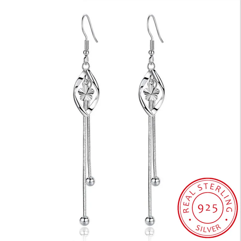 Drop Earrings 925 Sterling Silver For Women Plum Flowers Pearl Twist Tassel Earrings oorbellen brincos S-E413 dangle earrings,drop earrings,pearl earrings,flower earrings,crystal tassel earrings