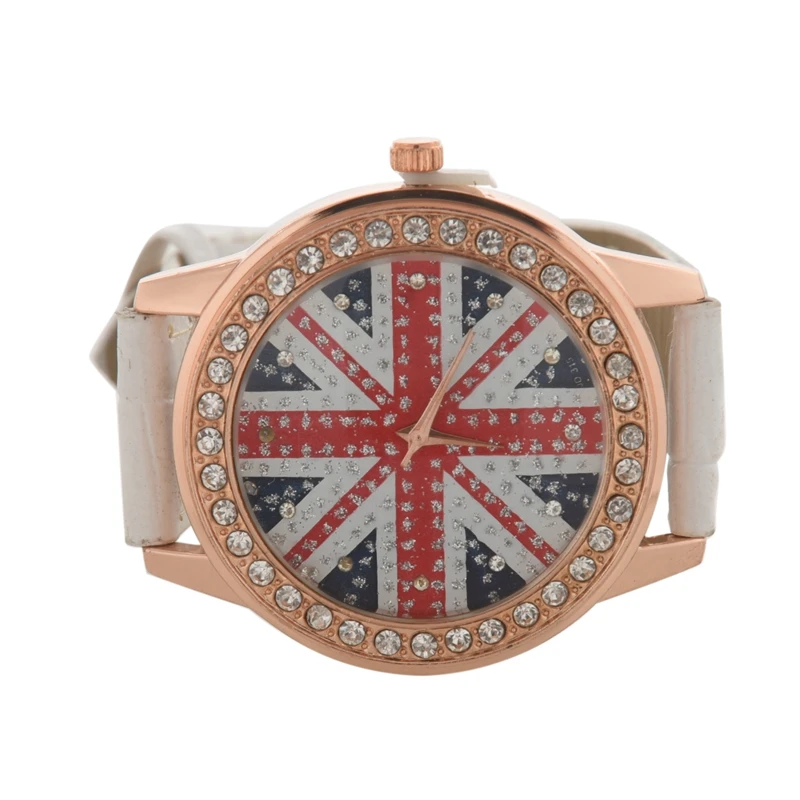 Женские кварцевые часы с британским флагом Union Jack белые кожаные WAA211|Женские часы|