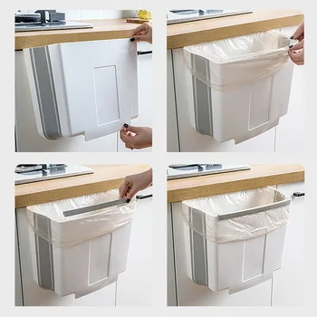 

New Folding Waste Bin Kitchen Cabinet Door Hanging Trash Can Wall Mounted Trashcan for Bathroom Toilet Waste Storage Container