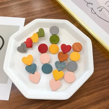 

2020 new Japanese style style wooden hairpin retro candy color heart shape hair clips for girls