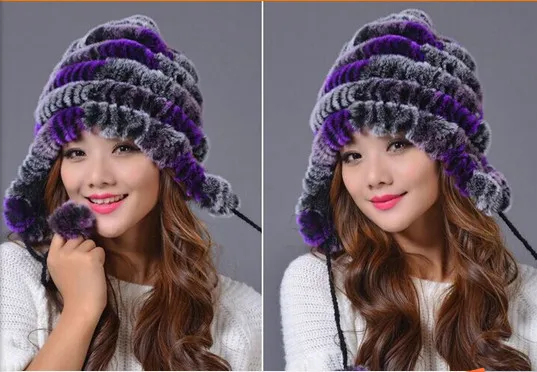 Outwear Winter Thick Furry Knitted Rex Rabbit Fur Hats Office Women Bomber Hats Casual Luxury Faux Fur Female Hats V658