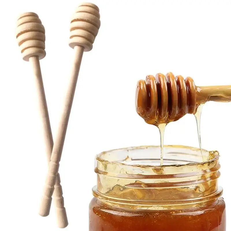 

New Honey Stir Bar Mixing Handle Jar Spoon Practical Long Handle Wood Honey Dipper Stick Honey Mixer Bar Spoon Kitchen Tool