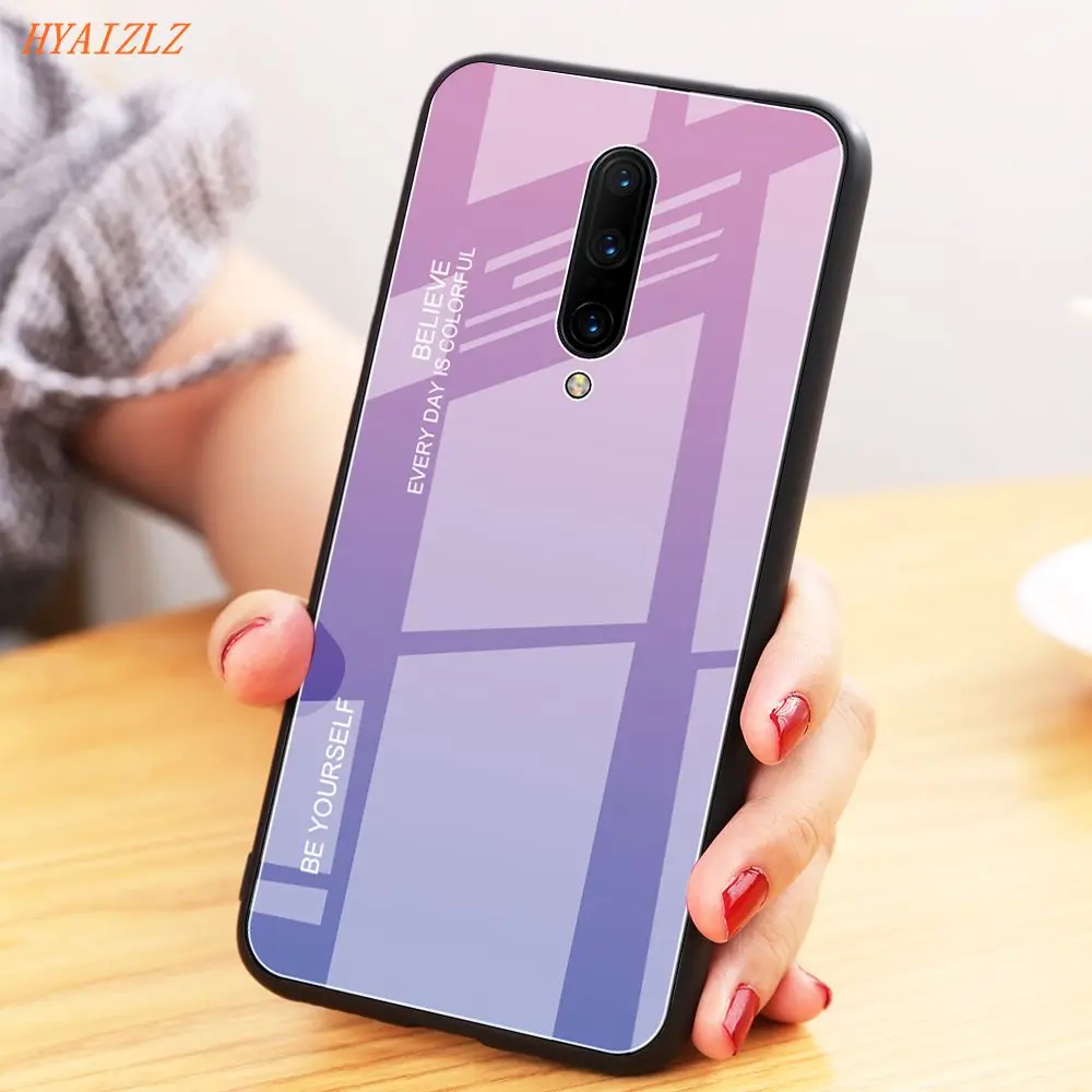 

Case For Oneplus 7T 7 Pro 6T 6 9H Tempered Glass + Soft TPU Edge Gradient Color Pattern Slim Anti-Fingerprints Back Cover Shell