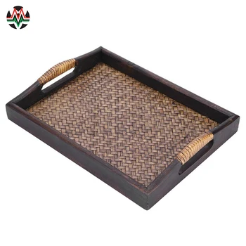 

Multi-Functional Wooden Serving Trays With Handle Rectangle Handmade Rattan Bamboo Tea/Oil Trays Dessert/Coffee/Fruits Plate 30.
