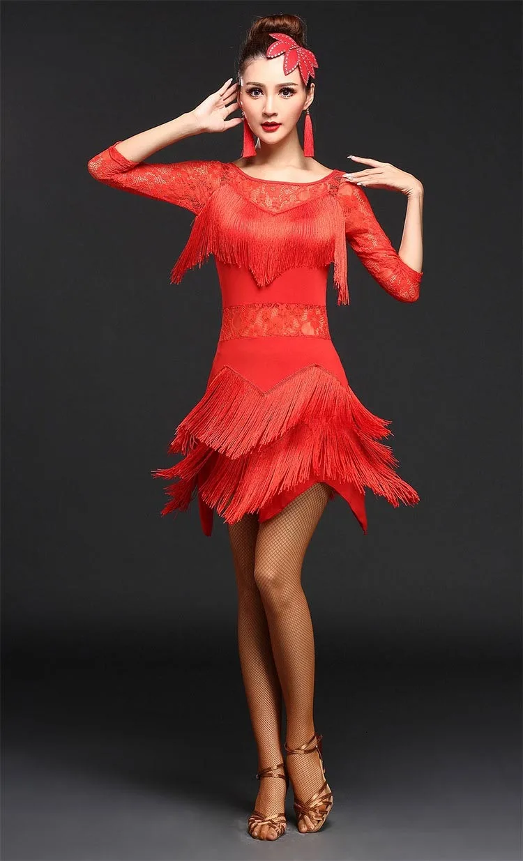 DJGRSTER платья для латинских танцев костюмы для женщин/девушек Сексуальная бахрома длинная юбка бальные/Танго/Румба/латинские платья Одежда для танцев