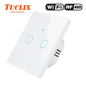 

TUCLIX EU/UK WiFi APP Wall Light Switch 2 Gang 1 Way 110-240V Crystal Glass Panel Switch Waterproof Touch Control