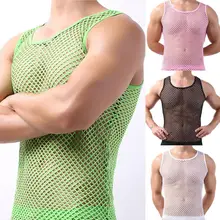 Simple Men Vest Mesh Male Fish Net Pure Color Vest  Men Underwear    Undershirt