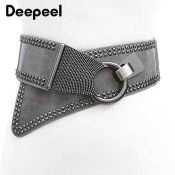 

Deepeel 1pc Female Punk Style Diagonal Elastic Cummerbunds Fashion Wild Woman Imitation Leather Width Belt Decoration CB031