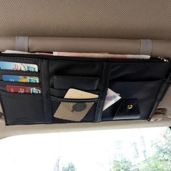 

PU Leather Car Sun Visor Storage Hanging Bag Multi-function Eyeglasses Clip For Organize Credit Card Cash and Phone Pouch