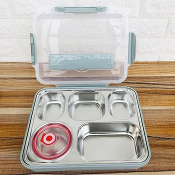 

Lunch Box Leakproof Stainless Steel Food Container Portable Square Kids Adults Spoon Travel With Compartment School Office